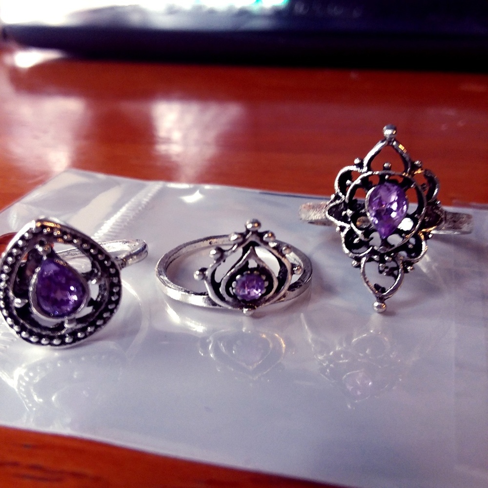 Set of Vintage Rings with Purple Stones